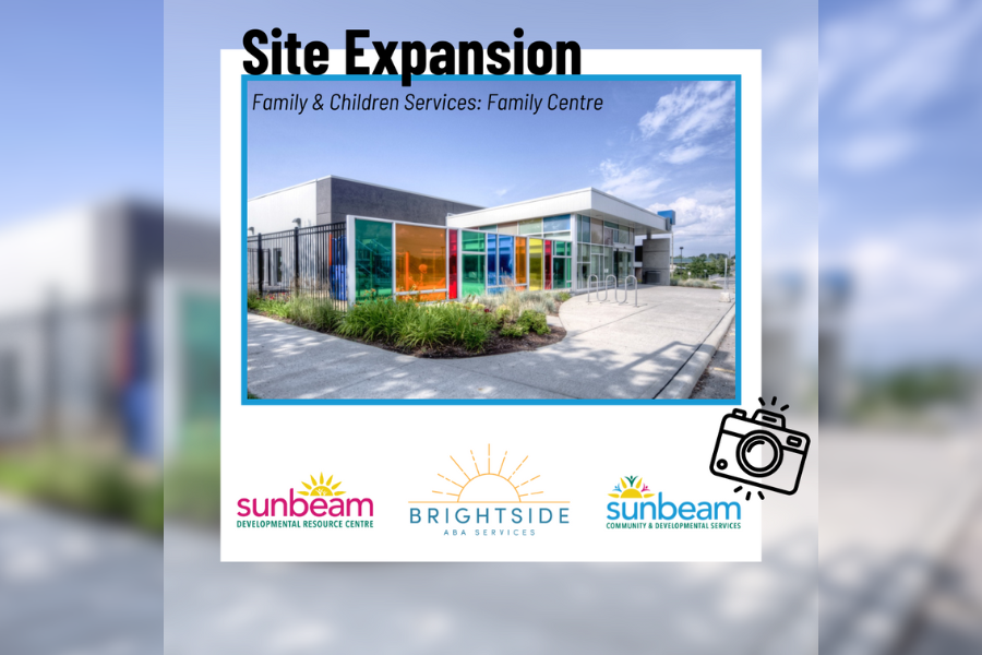 Site expansion Family and Children Services: Family Centre Sunbeam Developmental Resource Centre logo, Brightside ABA Services logo, Sunbeam Community and Development logo