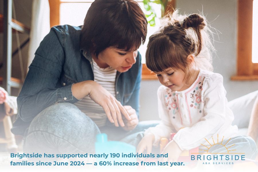 Sunbeam News Website Photos (50) Mother and daughter playing Text overlay reading Brightside has supported nearly 190 individuals and families since June 2024 -- a 60% increase from last year
